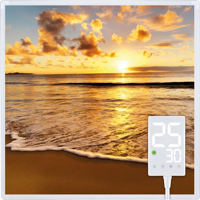 Heidenfeld Home & Living Infrarotheizung HF-HP105 mit Thermostat und Wandmontage, 400 Watt, Motiv Strand1, Multicolor - Bild 1