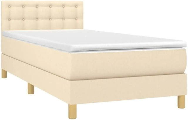 vidaXL Boxspringbett mit Matratze und LED-Unterbettbeleuchtung in Creme, Hybrid-Konstruktion mit Taschenfederkern und USB-Ladeport, B/T: 80 x 200 cm - Bild 1