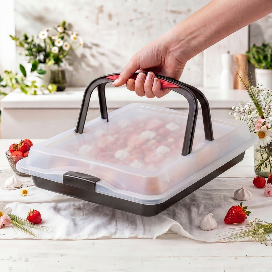 Zenker Blechkuchen Form mit Tragehaube Special to go, rechteckig, B: 42 cm, T: 29 cm, H: 7 cm - Bild 1