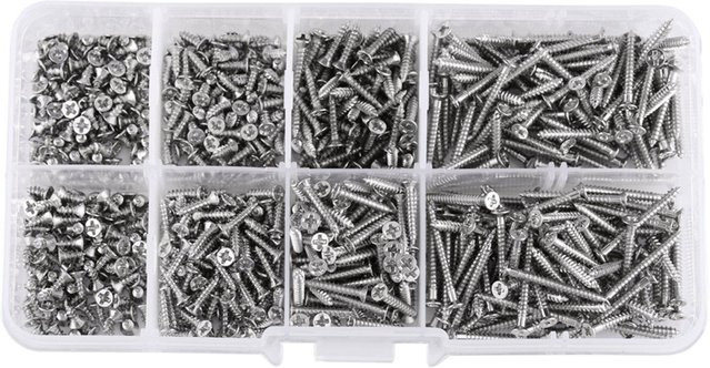 800 Stück M2 Kreuzschlitz Flachkopf Selbstschneidende Schrauben aus Stahl in Silber für Holzbearbeitung inklusive Aufbewahrungsbox - Bild 1