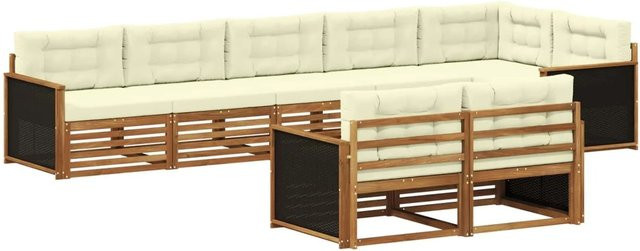 vidaXL Outdoor-Sofagarnitur L-Form aus Akazienholz in Natur mit 8 Kissen in Beige - Bild 1
