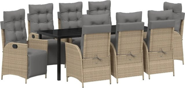 vidaXL Garten Essgruppe 9-teilig aus Poly-Rattan in Beige mit Sicherheitsglas und pulverbeschichtetem Stahl - Bild 1