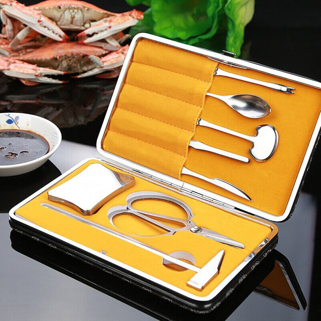 PLYS Krabbenwerkzeug Set aus Edelstahl in Silber, 8-teiliges Set zum Öffnen und Essen von Krabben - Bild 1