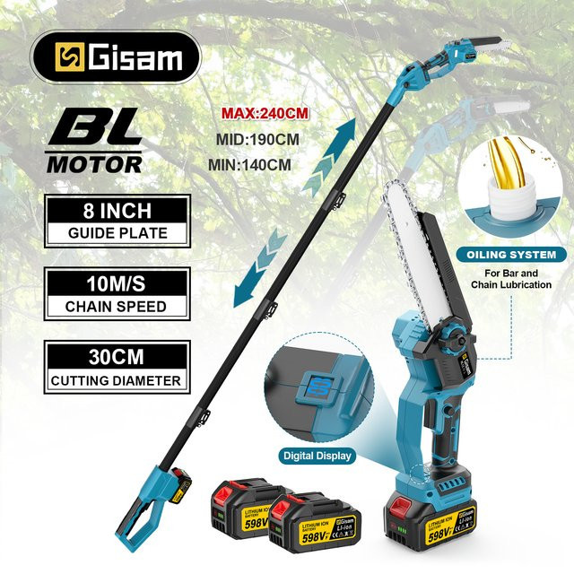 Gisam 2-in-1 Akku-Gartenschere mit bürstenloser Teleskopstange und elektrischer Kettensäge, kompatibel mit Makita 18V LXT Akkus, Blau - Bild 1