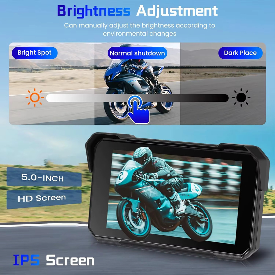 Jansite Motorrad-GPS-Navigationsdisplay mit 5 Zoll Display, CarPlay und Android Auto, Schwarz - Bild 3
