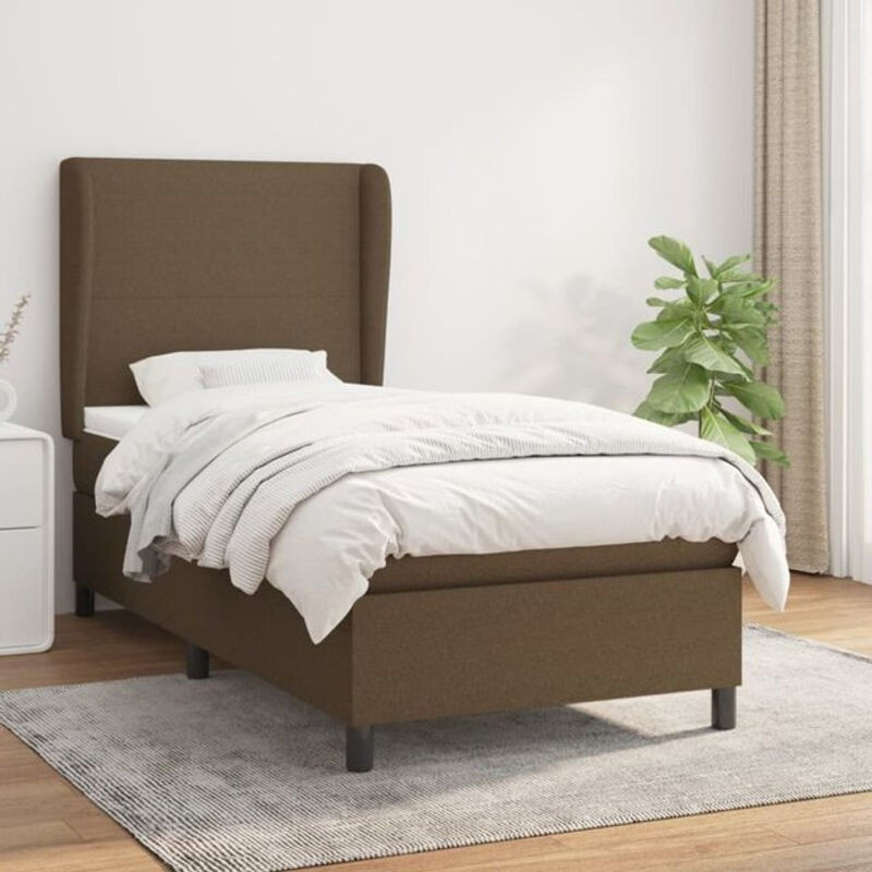 vidaxl Boxspringbett mit Matratze aus Stoff und Massivholz in Braun, B/T/H: 90 x 200 x 118 cm - Bild 1