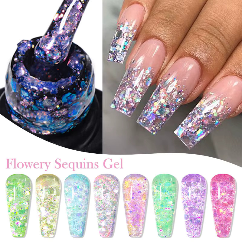 Mtssii Gel-Nagellack, Blumiger Pailletten-Gel, holografischer Laser-Glitzer - Bild 2