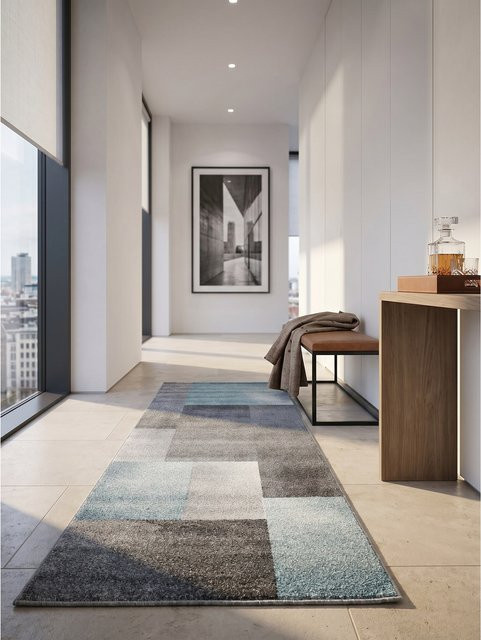 Kadima Design Kurzflor Teppich SOLDA in Blau, kariert, B: 80 cm, L: 250 cm - Bild 1