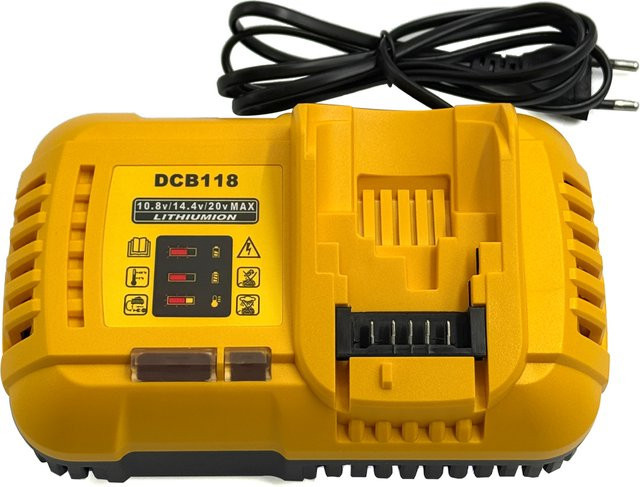 YHKEMA Schnellladegerät DCB118 mit 4,5 A für DeWalt Lithium Akkus 10,8 V, 12 V, 14,4 V, 20 V Max und 60 V, Farbe Gelb - Bild 1