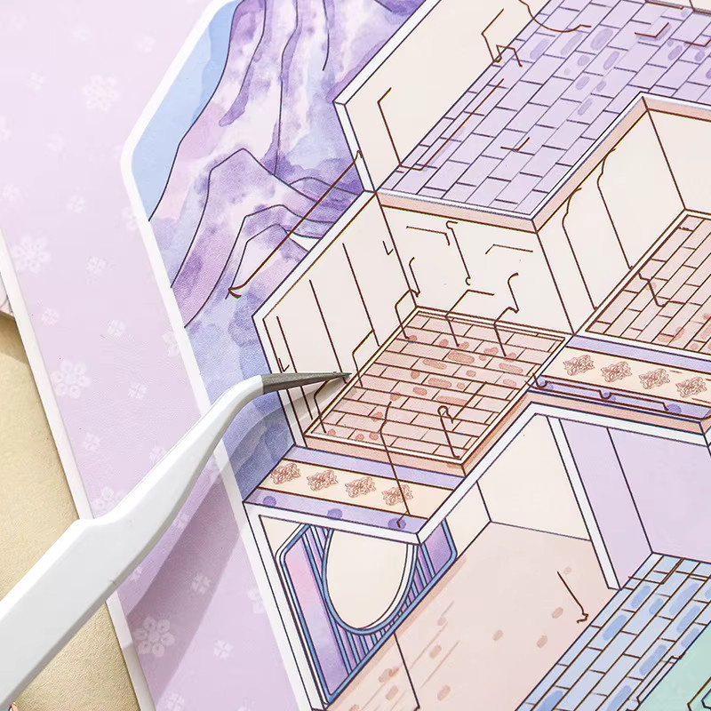 Kawaii 3D-Aufkleberbuch Unterwasser-Pavillon-Landschaft im antiken Stil als DIY-Taschenhütten-Szene in Multicolour - Bild 2