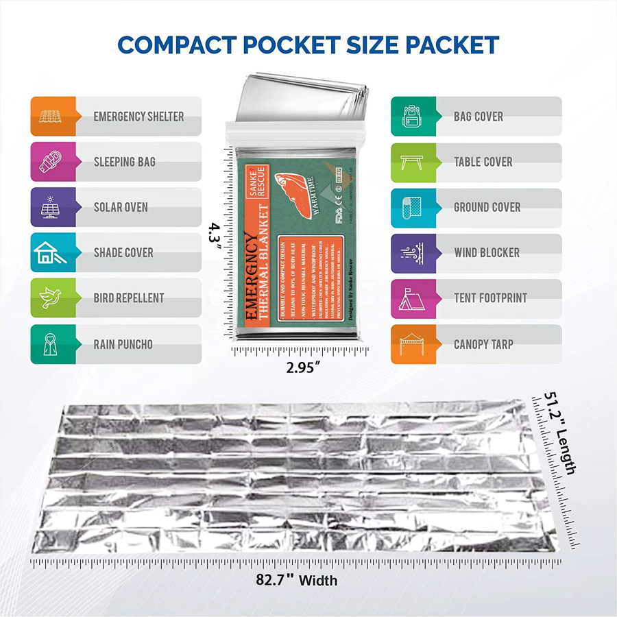 Sanke Rescue Hypothermie Rettung Erste-Hilfe-Kit mit Mylar Rettungsdecke in Silber für Outdoor und Bushcraft - Bild 5