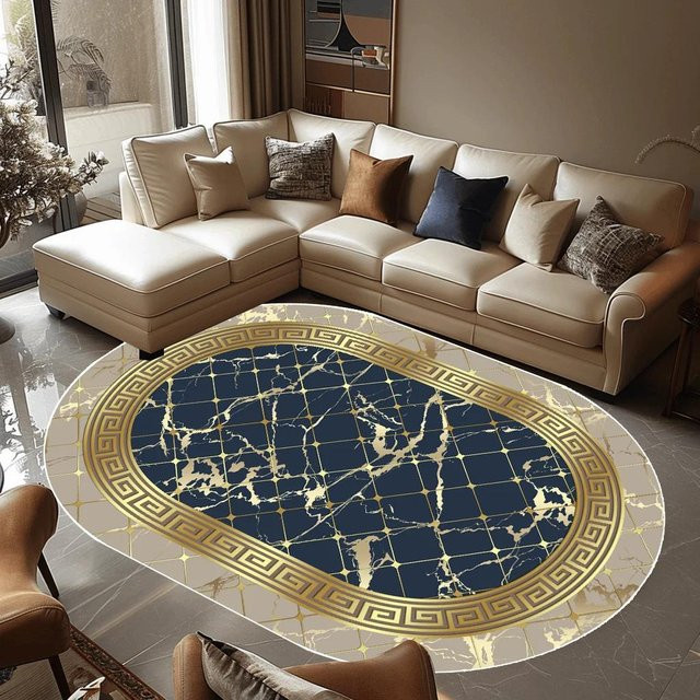 Karpetti Ovaler Wohnzimmerteppich Blau, Waschbar und Rutschfest, B: 160 cm, L: 230 cm - Bild 1