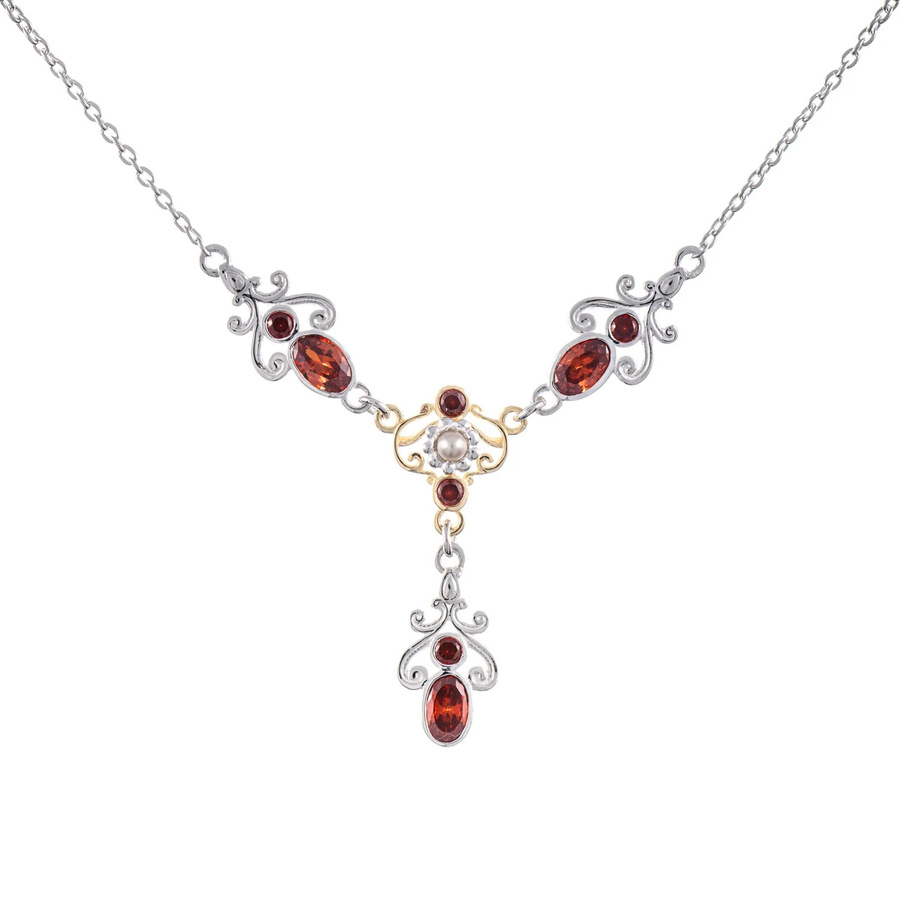 Collier 925 Silber, teilvergoldet, Zirkonia, Perle - Bild 1