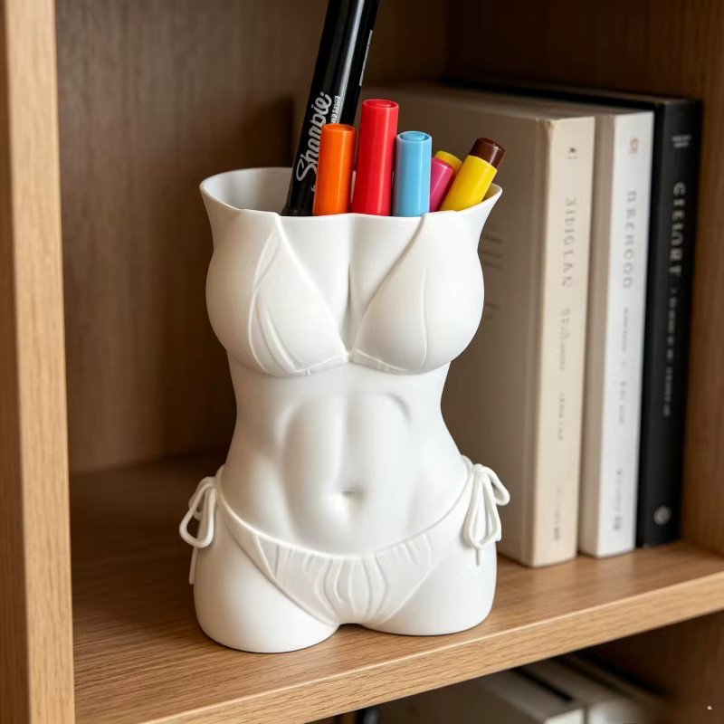 DIY 3D Relief Badeanzug-Figur Stifthalter in Weiß als minimalistischer Schreibtisch-Organizer aus Kunststoff - Bild 4