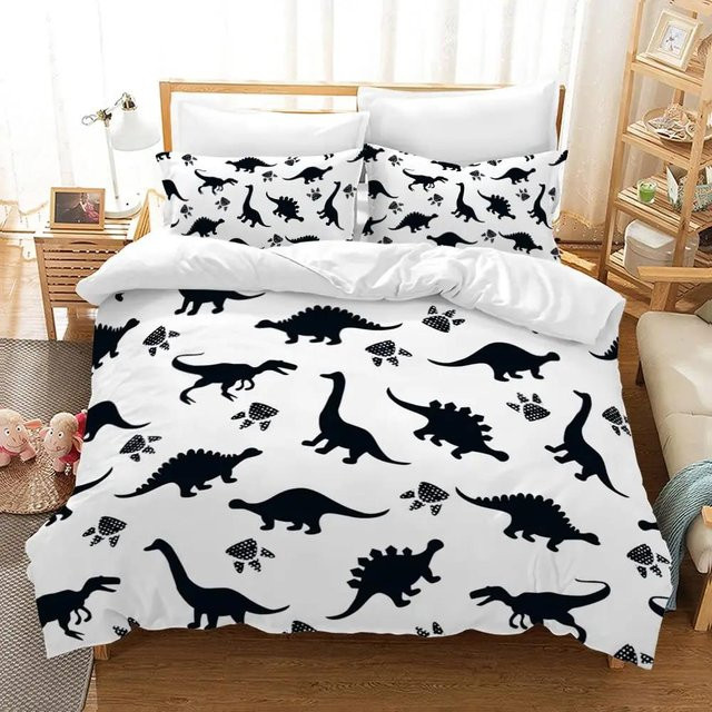 Lodestar Dinosaurier Bettwäsche-Set mit Motiv Evolution und Raubtier in Schwarz und Weiß, Material Polyester, B/H: 140 x 210 cm - Bild 1