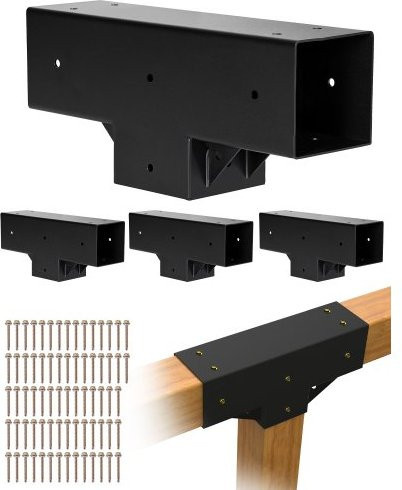 VEVOR Pergola Kit 4er-Pack T-Form Brackets aus Kohlenstoffstahl in Schwarz für 92 x 92 mm Holzpfosten inklusive Schrauben für DIY Gazebo und Außenbereiche - Bild 1