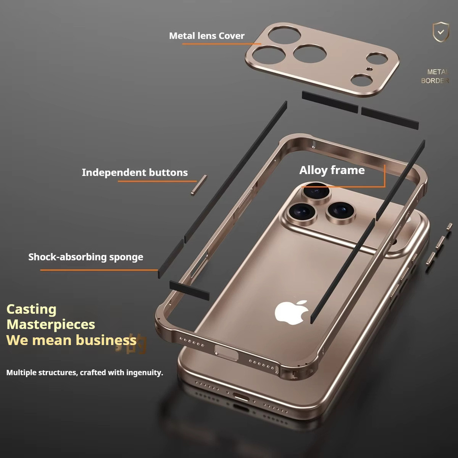 Stoßfeste Metalllegierungs-Telefonhülle mit Linsenschutz für Apple iPhone 12 bis iPhone 17 Pro Max Plus in Schwarz - Bild 2