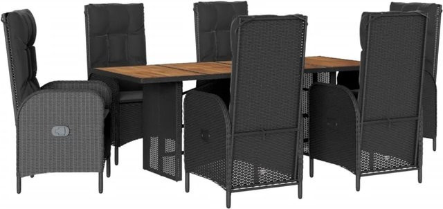vidaXL 7-teilige Garten-Essgruppe aus PE-Rattan und Akazienholz in Schwarz mit Kissen - Bild 1