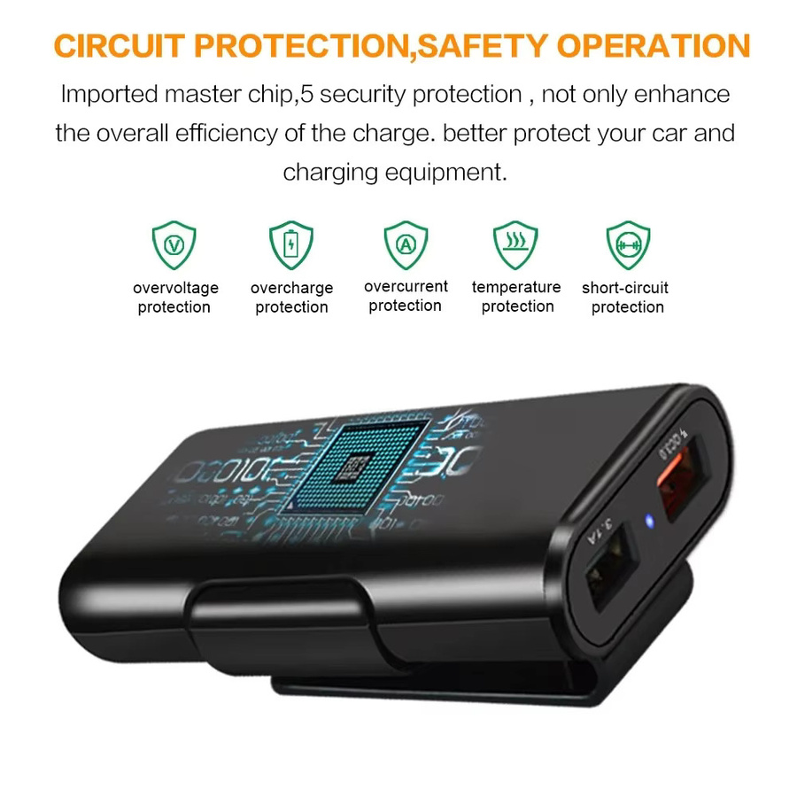 STONEGO 4-Port-USB-Autoladegerät-Adapter in Schwarz mit Schnellladung 3.0 und USB-A Anschlüssen für Vordersitz und Rücksitz - Bild 2