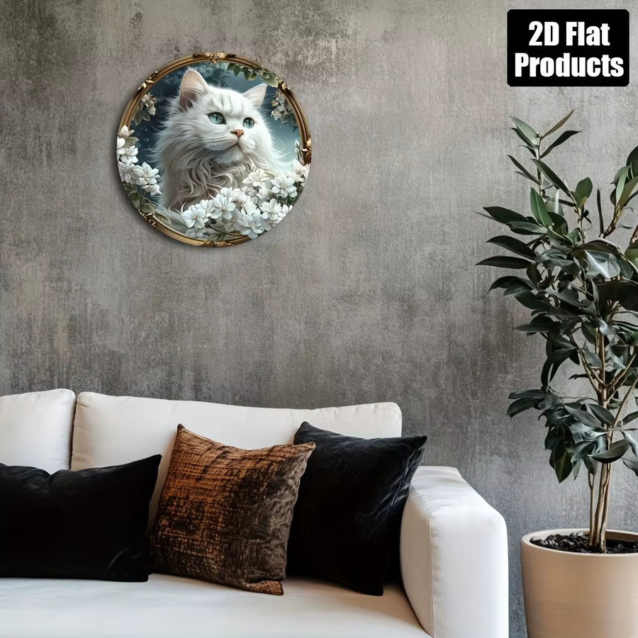 Potdemiel Rundes Aluminiumschild Vintage Metallschild mit weißer Katze Durchmesser: 20 cm - Bild 5