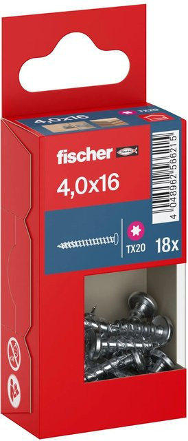 Fischer PowerFast II Pan Head TX Vollgewindeschraube für Holz, verzinkt, Farbe: Silber/Blau, Durchmesser: 4 mm, Länge: 16 mm, 18 Stück - Bild 1