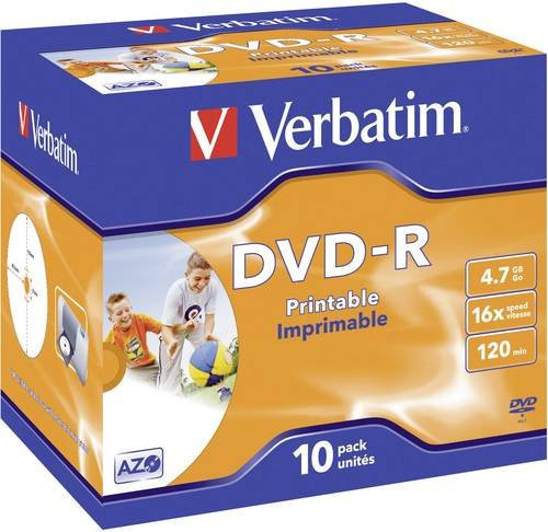 Verbatim DVD-R Rohlinge 4,7 GB bedruckbar im 10er Pack mit Jewelcase - Bild 1