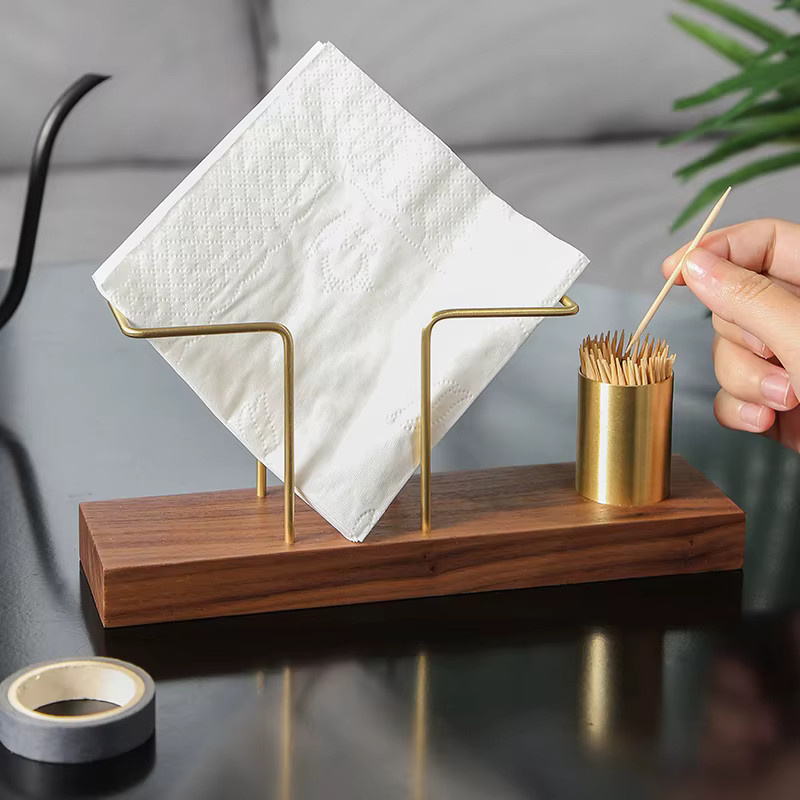 Desktop Organizer aus Holz und Messing in Gold als Serviettenhalter und Zahnstocherbox - Bild 4