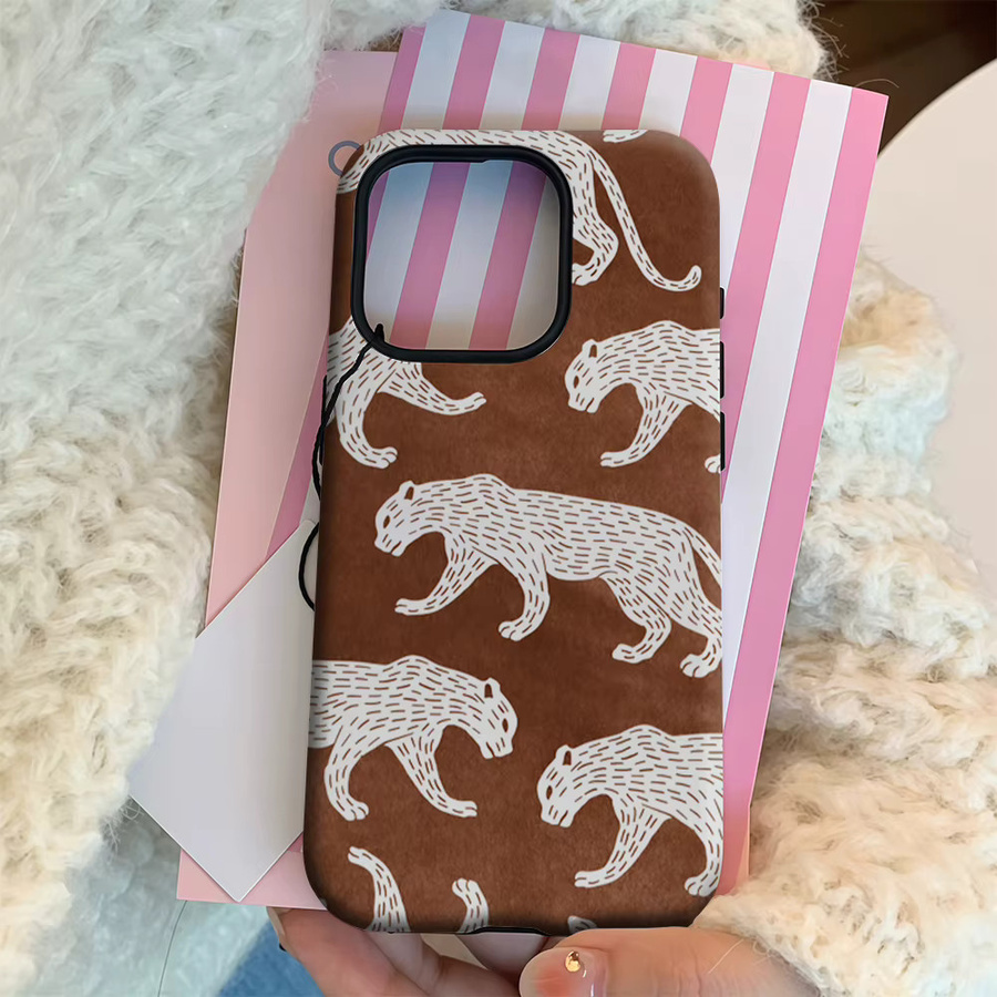 Cocoa Line Panther-Print Handyhülle für iPhone 17 16 15 14 13 Pro Max Plus, Magnetische Einzel- und Doppelschicht-Hülle, Braun - Bild 4