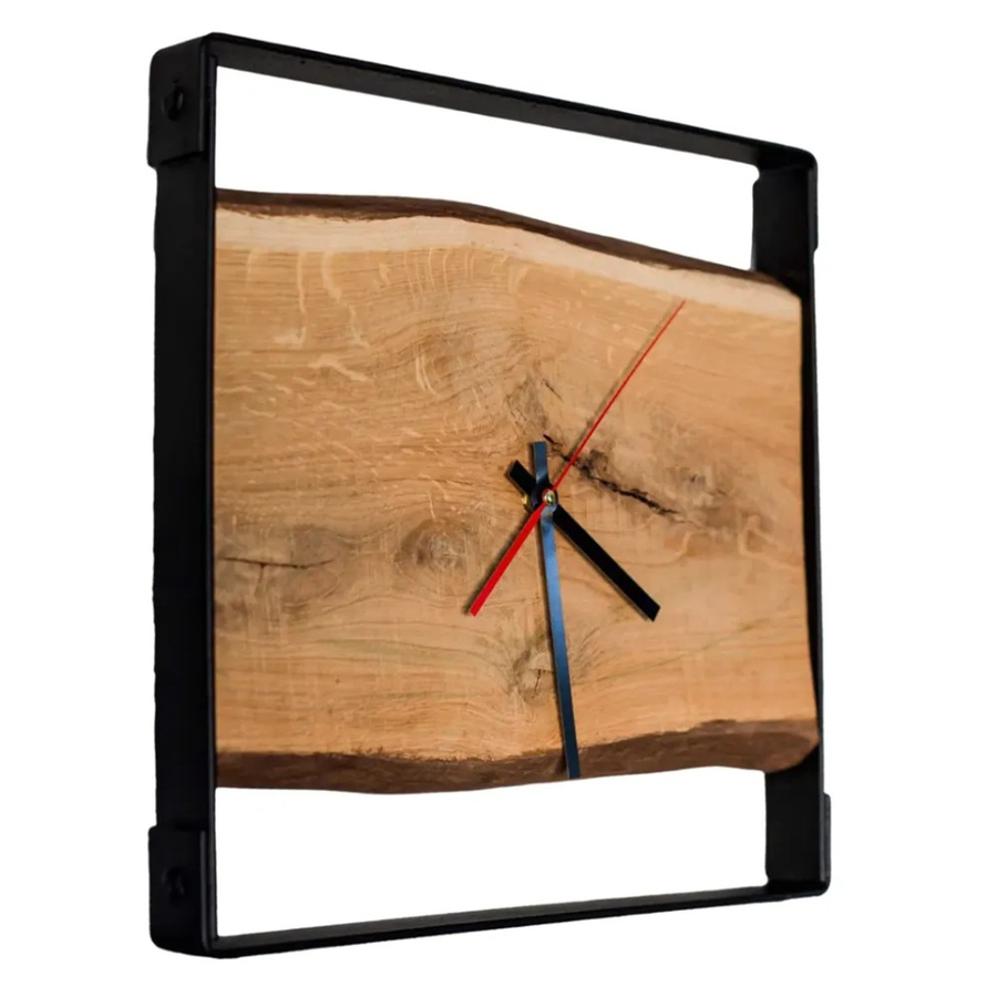 DELUKE Wanduhr aus Eichenholz und Stahlrahmen in Eiche Braun, geräuschlos, Industrial Design, B/H: 37 x 37 cm - Bild 2