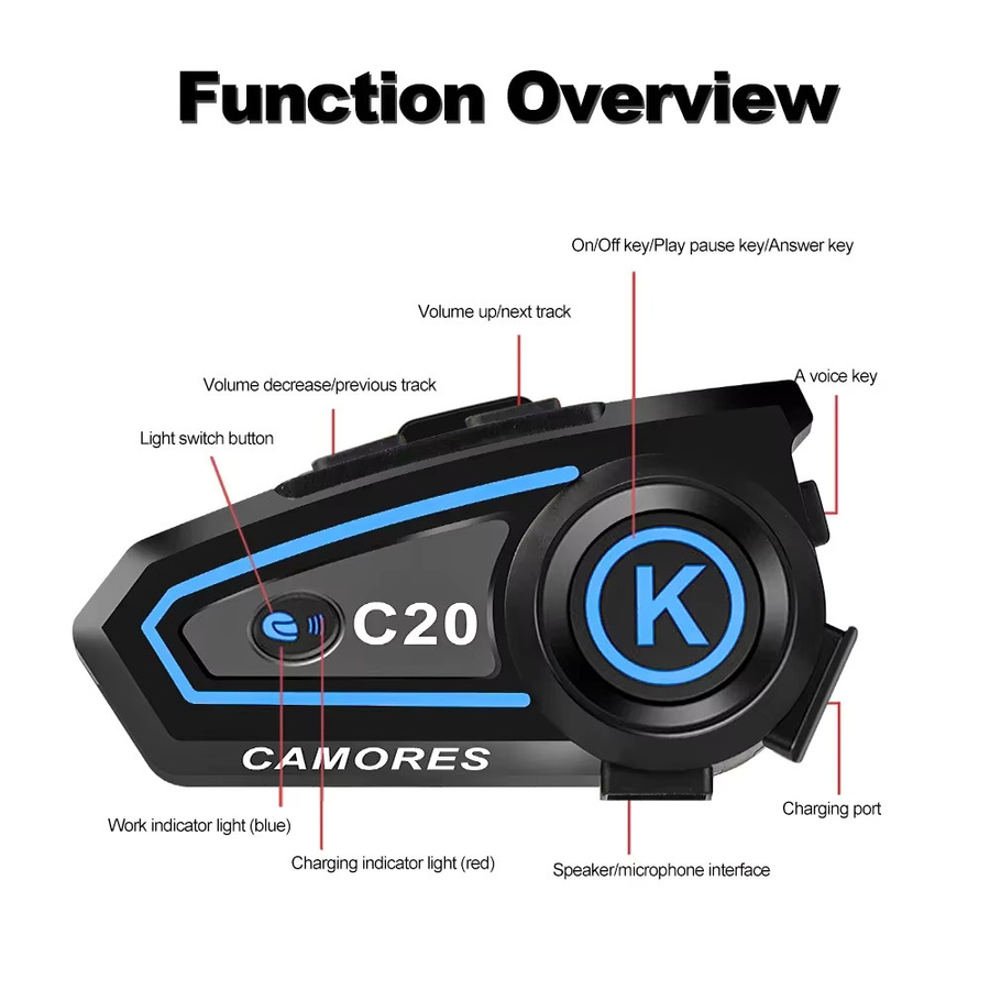 Velev Kabelloses Bluetooth 5.3+EDR Motorrad Helm-Headset in Schwarz mit Freisprechfunktion und Wasserdichtigkeit - Bild 3