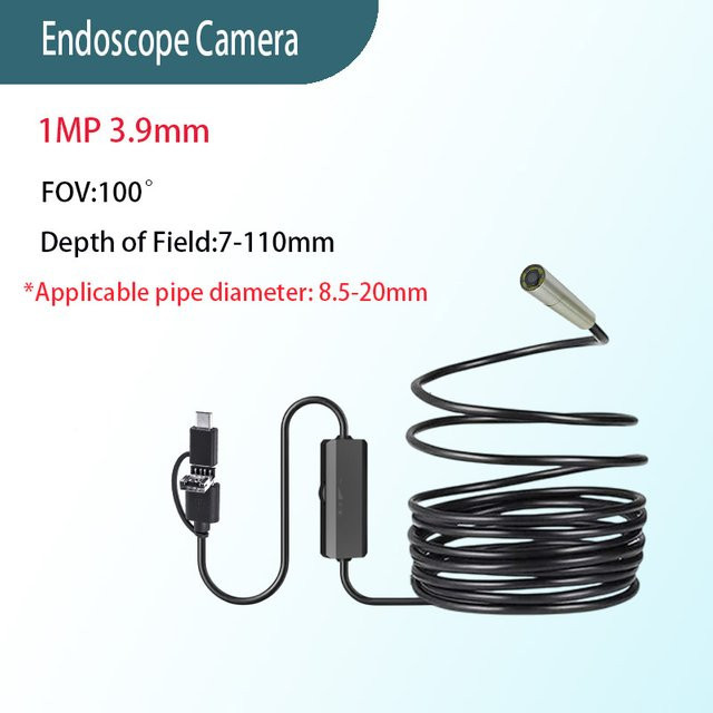 CEYYOR Elektronisches Endoskop mit 1 MP Weitwinkel-Kamera, 3,9 mm Durchmesser, IP67 wasserdicht, 1,5 m Softcord und USB Typ-C, Schwarz - Bild 1