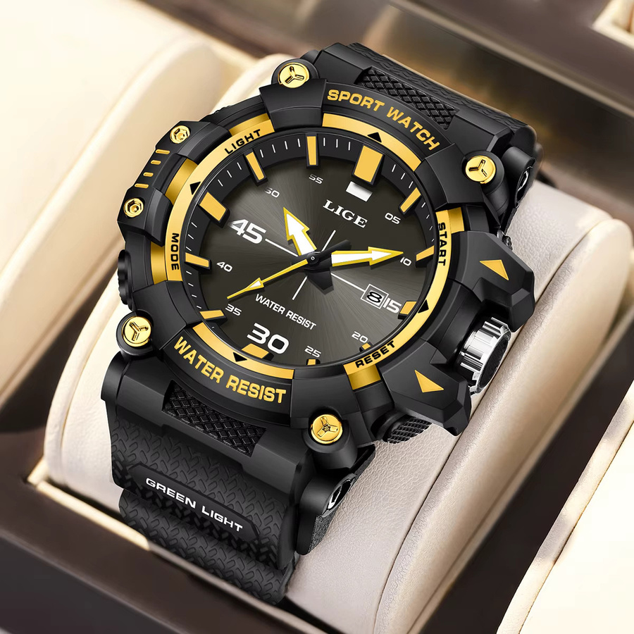 LIGE Chronograph, Quarz, Silikon, Schwarz, Herren - Bild 6