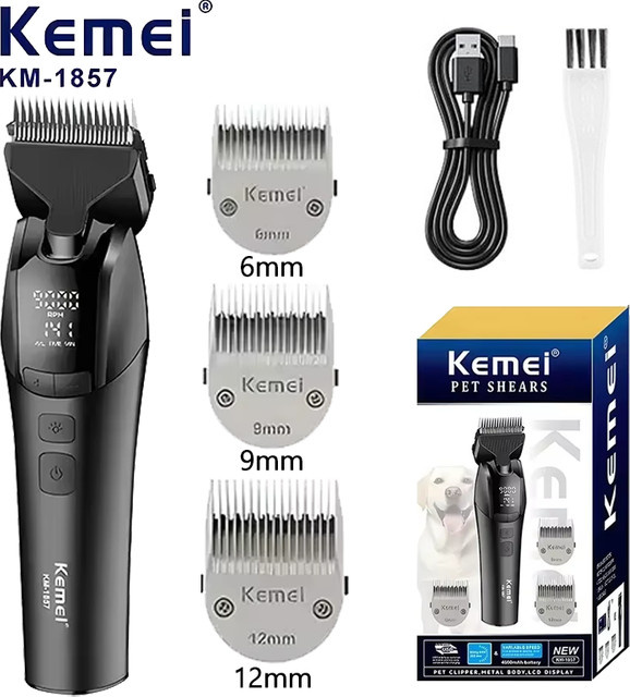 Kemei 1857 Professioneller elektrischer Tierhaarschneider für Hunde und Katzen in Schwarz - Bild 1