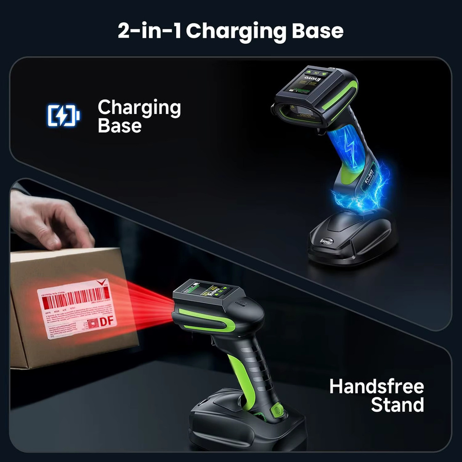 Eyoyo Industrieller Barcode-Scanner 3-in-1 mit Bildschirm, Wasserdichter 1D 2D Bluetooth Kabelloser Strichcode-Leser mit Ladestation, Schwarz - Bild 5