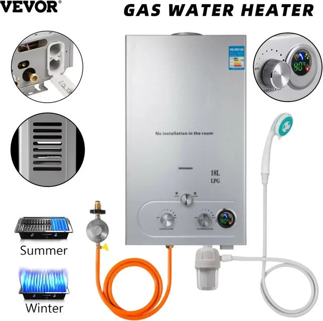 VEVOR LPG-Gas-Warmwasserbereiter für den Haushalt mit Propan-Tank, Farbe: Silber - Bild 1
