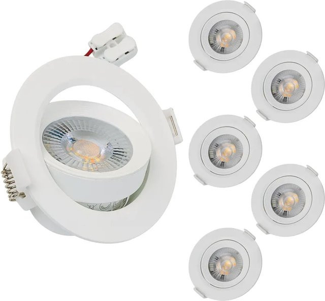 LUXULA 6er-Set LED Einbauspots in Weiß, schwenkbare Einbaustrahler mit 5W, 450lm, 3000K Warmweiß und 38° Abstrahlwinkel, rund, flickerfrei - Bild 1
