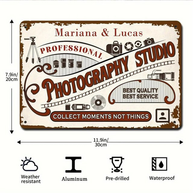 CIFBUY Individuelles Vintage Fotostudio Aluminium-Schild Personalisierte Wanddekoration für Zuhause, Bar oder Fotostudio - Bild 1
