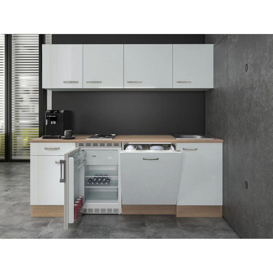 Flex-Well Exclusiv Büroküche Valero in Hochglanz Weiß und Sonoma Eiche, Höhe: 210 cm, Breite: 57 cm, Tiefe: 5 cm - Bild 2