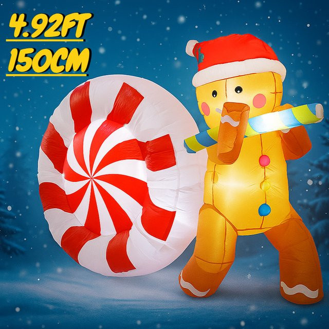 Aufblasbarer Lebkuchenmann als Weihnachtsdekoration mit LED-Beleuchtung, 1,50 m, mehrfarbig - Bild 1