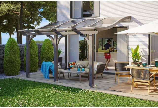 Skan Holz Terrassenüberdachung Venezia aus Leimholz mit Polycarbonat-Dach in Schiefergrau, B/T: 434 x 389 cm - Bild 1