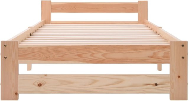 KOMHTOM Massivholzbett aus Kiefernholz als Futonbett mit Kopfteil und Lattenrost, Farbe: Natur/Braun, B/H: 90 x 200 cm - Bild 1
