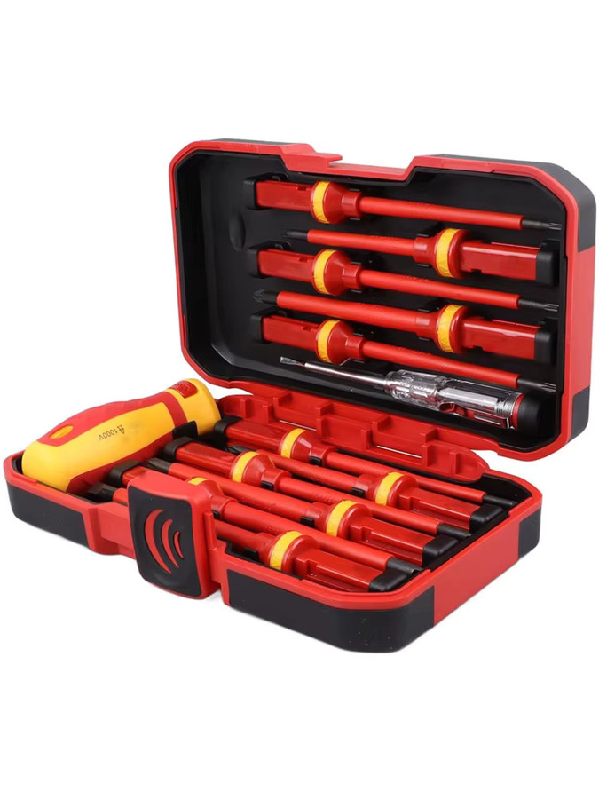 LUCHSHIY 13-teiliges Elektriker-Reparatur-Werkzeug-Set mit 1000-V-Isolierung in Rot, magnetisches Schraubendreher-Set aus Cr-V mit Schlitz, Phillips, Pozidriv und Torx Bits - Bild 6