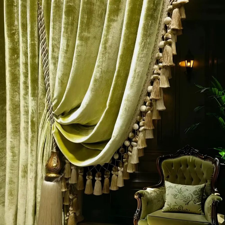 Luxusvorhänge aus Seide in Olivgrün für Wohnzimmer und Schlafzimmer, transparent und modern - Bild 2