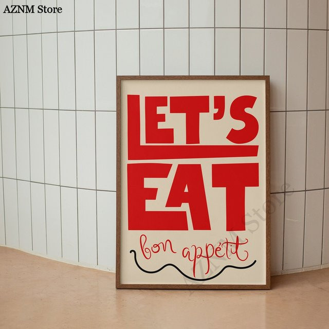 Potdemiel Leinwanddruck Let's Eat Delicious Wandkunst für die Küche in Rot - Bild 1