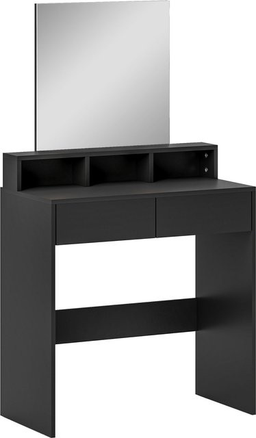 HOMCOM Schminktisch mit Spiegel in Schwarz, modern mit 2 Schubladen und 3 offenen Fächern, B/T/H: 75 x 38 x 135 cm - Bild 1