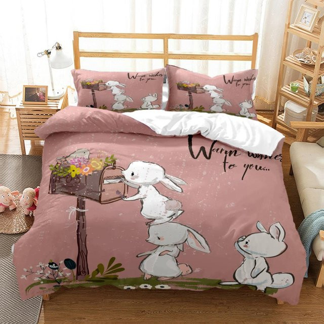 Hase HD Bettwäsche-Set für Teenager in Pink mit Bettbezug und Kissenbezug, B/H: 135 x 200 cm - Bild 1