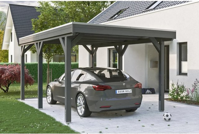 Skan Holz Carport Grunewald aus Fichte mit Aluminiumdach in Grau, B: 321 cm, T: 554 cm, H: 243 cm - Bild 1
