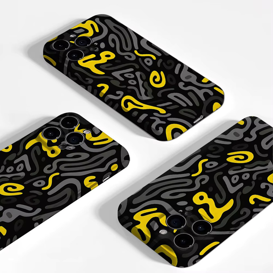 Aurea Case Matte Bumper MagSafe Schutzhülle für iPhone 13 bis 17 Pro Max Schwarz-Gelb Graffiti Design - Bild 4
