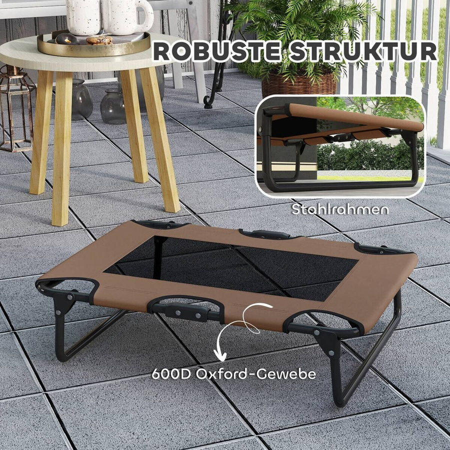 PawHut Erhöhtes Hundebett klappbar für kleine und mittelgroße Hunde, atmungsaktive Hundeliege mit Netzdesign für Outdoor und Garten, Farbe: Kaffee, B/T/H: 75 x 51 x 18 cm - Bild 4