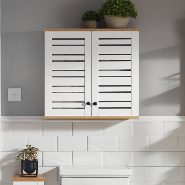 SoBuy BZR42-W Hängeschrank mit Lamellentüren in Weiß für Bad und Küche - Bild 1